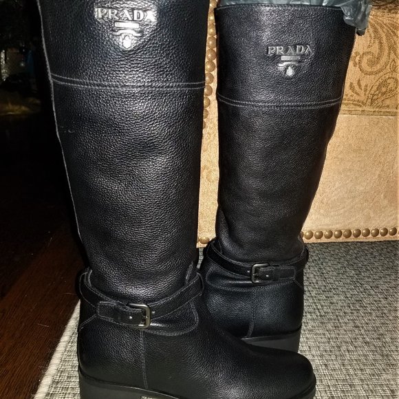 NIB! Prada Pebbled Leather Riding Boots - Size 39 - Picture 2 of 9